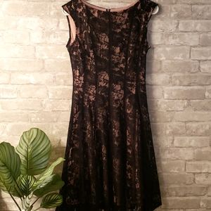 Black Lace Skater Dress w/ Dark Muted Pink Lining